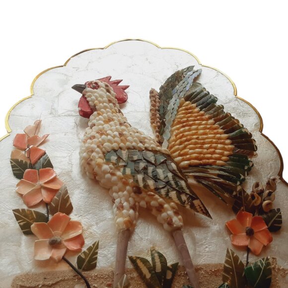 Vintage Set Of 2 Capiz Seashell Roosters Flowers Wall Art Hangings. Philippines - Picture 4 of 6